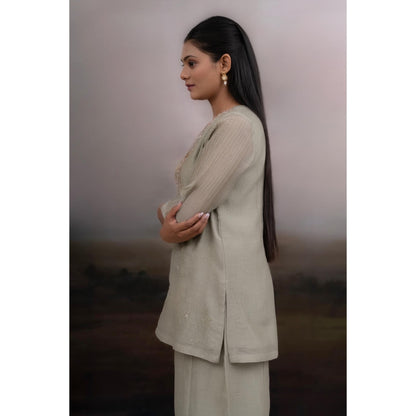Tatwa Designs Grey Matsya Kurta with Palazzo and Dupatta (Set of 3)