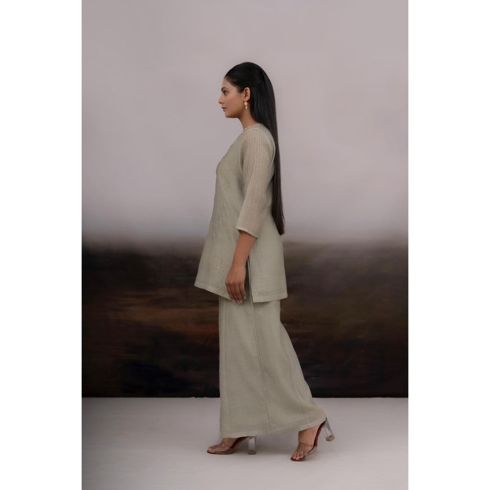 Tatwa Designs Grey Matsya Kurta with Palazzo and Dupatta (Set of 3)