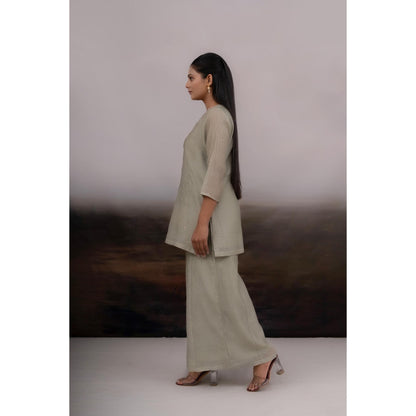 Tatwa Designs Grey Matsya Kurta with Palazzo and Dupatta (Set of 3)