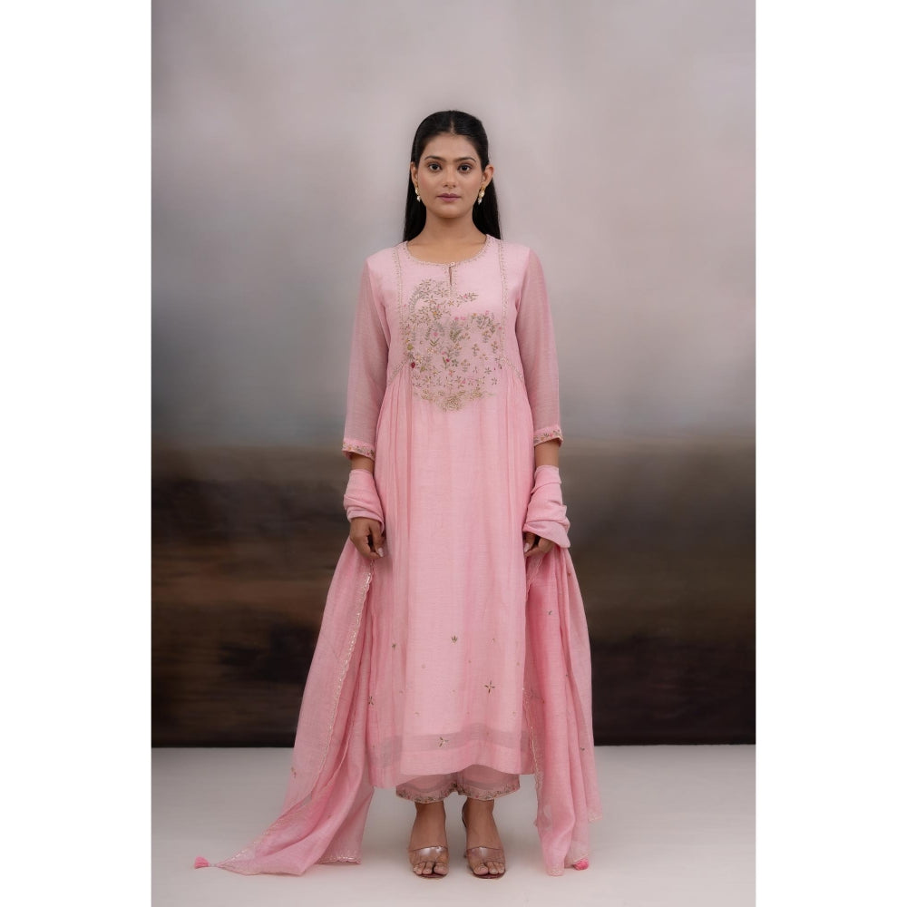 Tatwa Designs Blush Pink Faliing Star Anarkali Kurta with Pant and Dupatta (Set of 3)