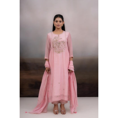 Tatwa Designs Blush Pink Faliing Star Anarkali Kurta with Pant and Dupatta (Set of 3)