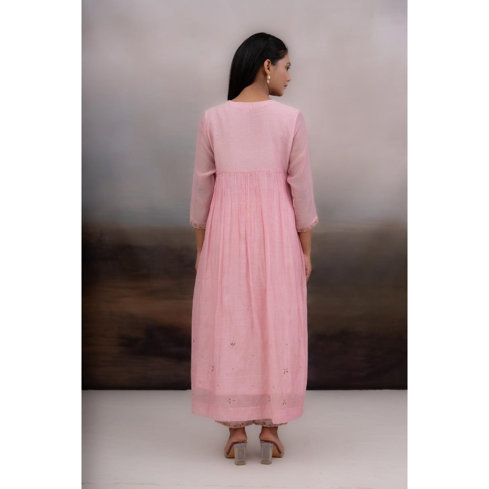 Tatwa Designs Blush Pink Faliing Star Anarkali Kurta with Pant and Dupatta (Set of 3)