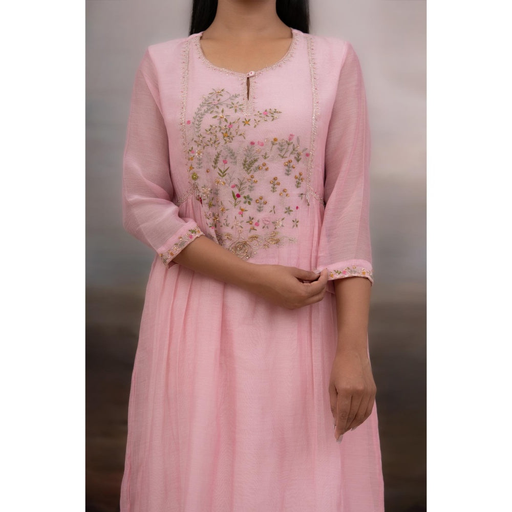 Tatwa Designs Blush Pink Faliing Star Anarkali Kurta with Pant and Dupatta (Set of 3)
