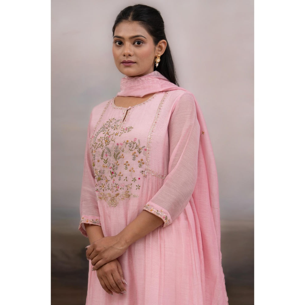 Tatwa Designs Blush Pink Faliing Star Anarkali Kurta with Pant and Dupatta (Set of 3)