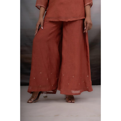 Tatwa Designs Rust Madder Kurti And Palazzo With Dupatta (Set of 3)