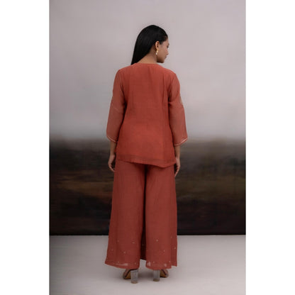 Tatwa Designs Rust Madder Kurti And Palazzo With Dupatta (Set of 3)