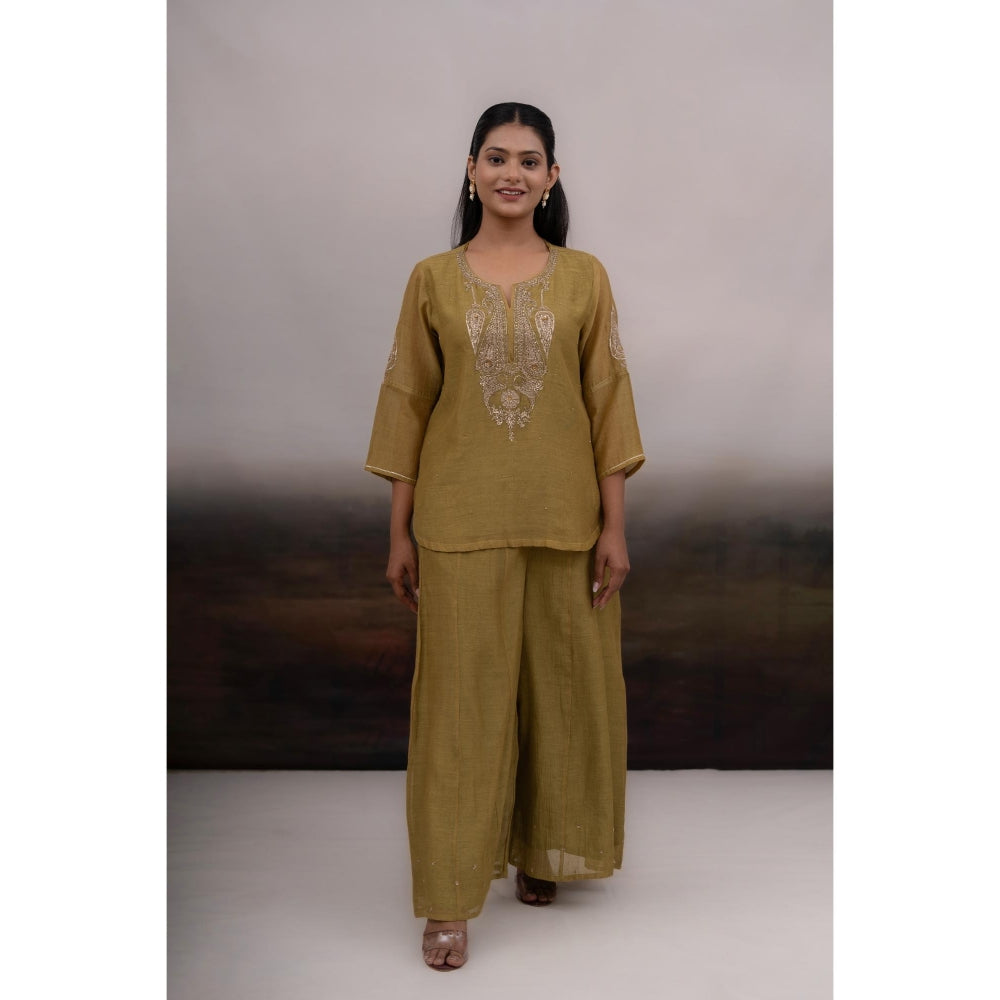 Tatwa Designs Mehendi Olive Kurti with Palazzo (Set of 2)