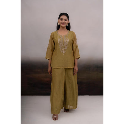 Tatwa Designs Mehendi Olive Kurti with Palazzo (Set of 2)