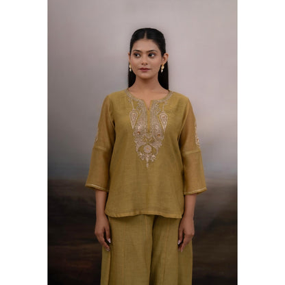 Tatwa Designs Mehendi Olive Kurti with Palazzo (Set of 2)