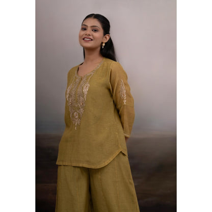 Tatwa Designs Mehendi Olive Kurti with Palazzo (Set of 2)