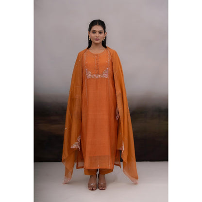 Tatwa Designs Rust Orange Beaded Bageecha Kurta with Pant and Dupatta (Set of 3)