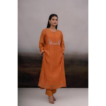 Tatwa Designs Rust Orange Beaded Bageecha Kurta with Pant and Dupatta (Set of 3)