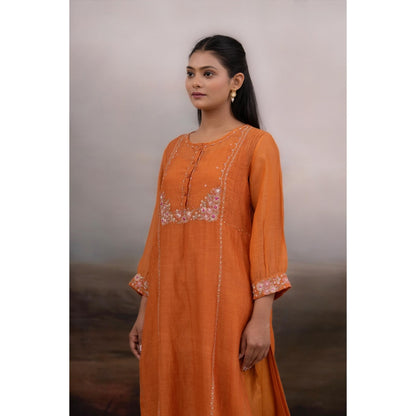 Tatwa Designs Rust Orange Beaded Bageecha Kurta with Pant and Dupatta (Set of 3)