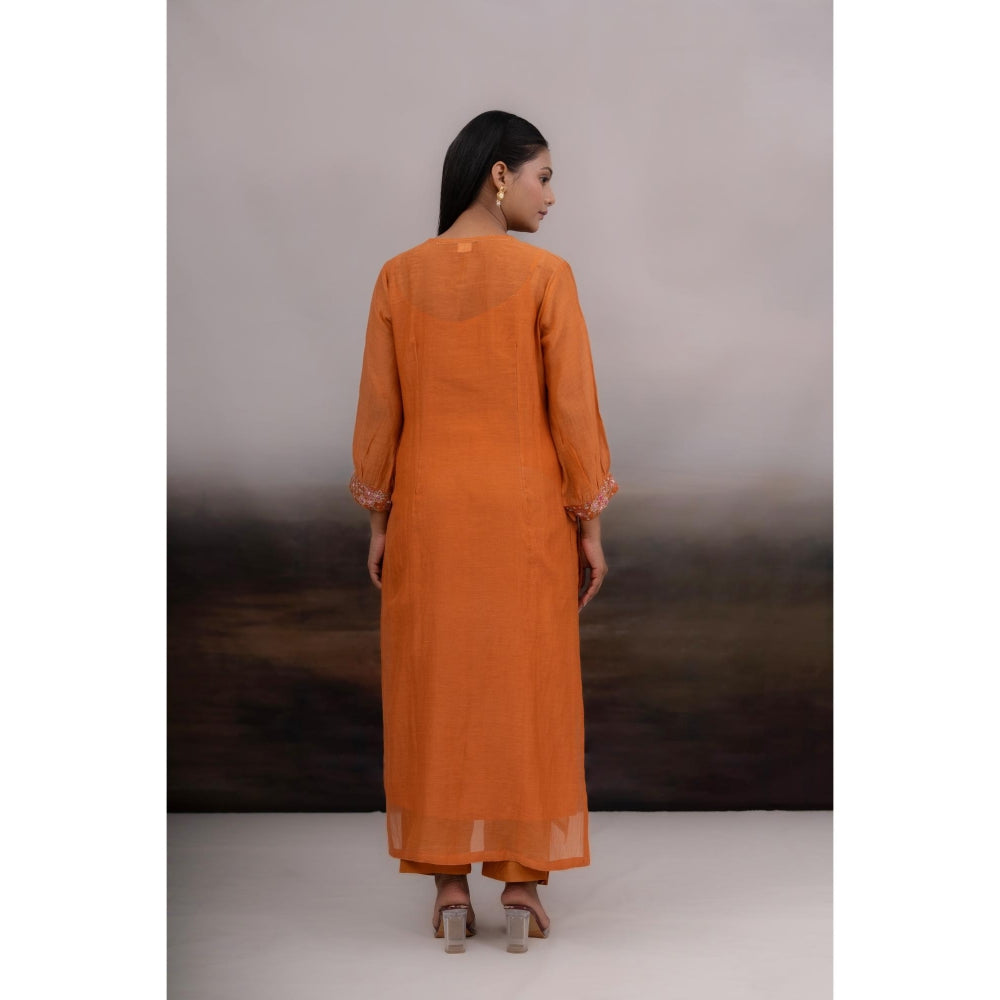 Tatwa Designs Rust Orange Beaded Bageecha Kurta with Pant and Dupatta (Set of 3)