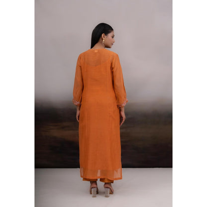 Tatwa Designs Rust Orange Beaded Bageecha Kurta with Pant and Dupatta (Set of 3)