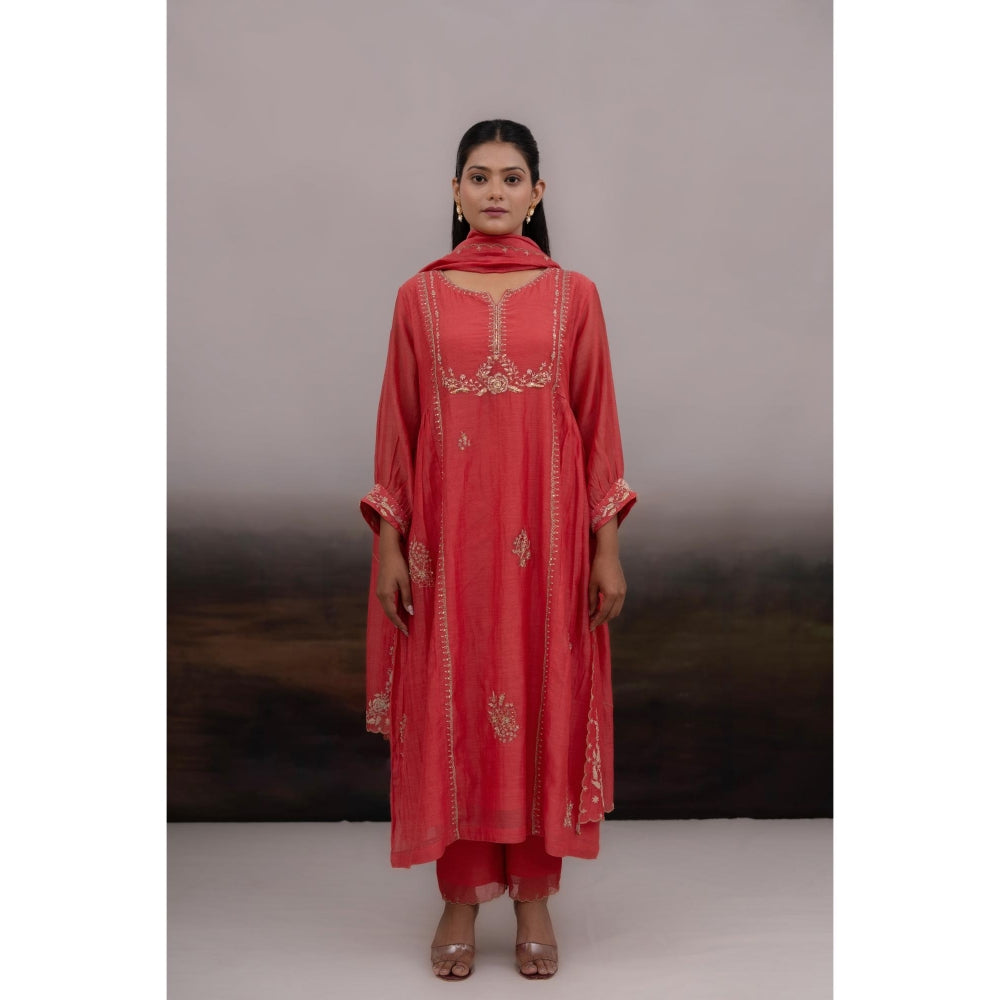 Tatwa Designs Pink Zardozi Kurta with Pant and Dupatta (Set of 3)