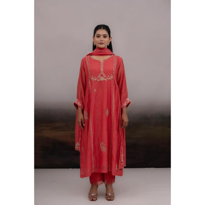 Tatwa Designs Pink Zardozi Kurta with Pant and Dupatta (Set of 3)