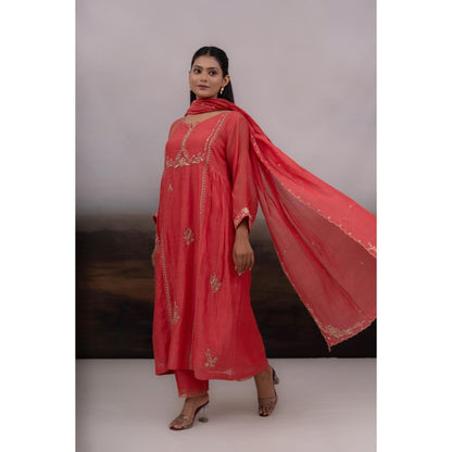 Tatwa Designs Pink Zardozi Kurta with Pant and Dupatta (Set of 3)
