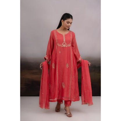 Tatwa Designs Pink Zardozi Kurta with Pant and Dupatta (Set of 3)
