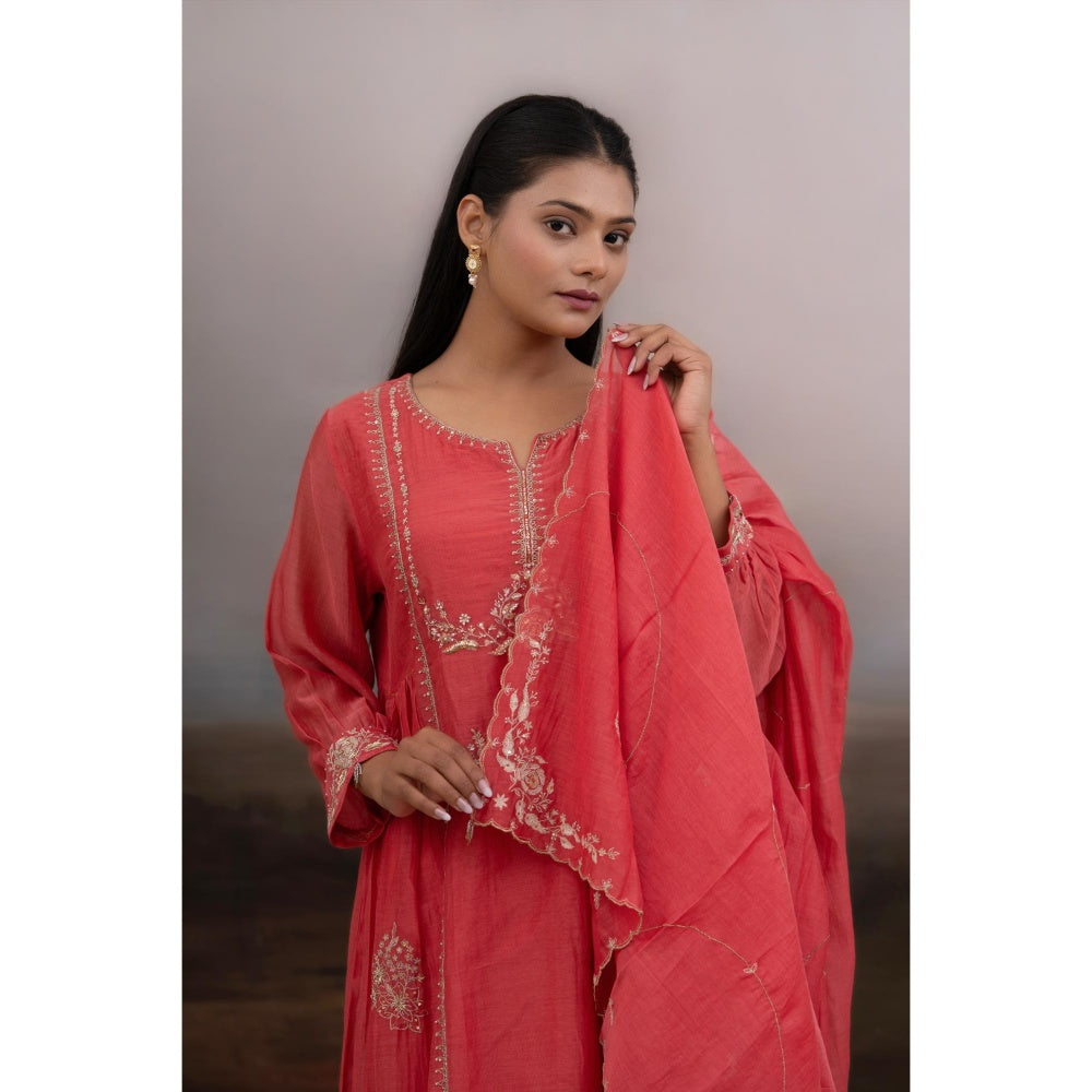 Tatwa Designs Pink Zardozi Kurta with Pant and Dupatta (Set of 3)