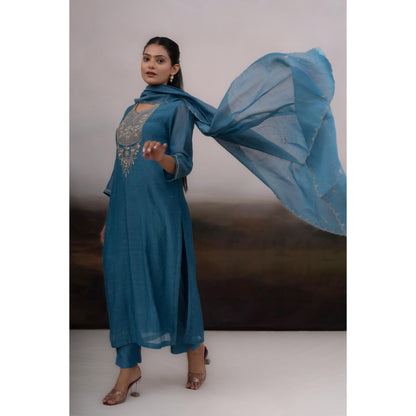 Tatwa Designs Blue Patti Zardozi Kurta with Pant and Dupatta (Set of 3)