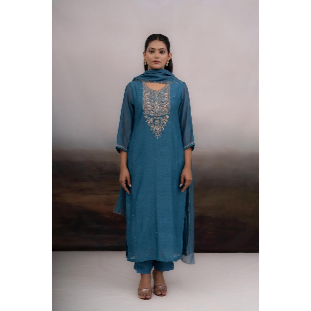Tatwa Designs Blue Patti Zardozi Kurta with Pant and Dupatta (Set of 3)