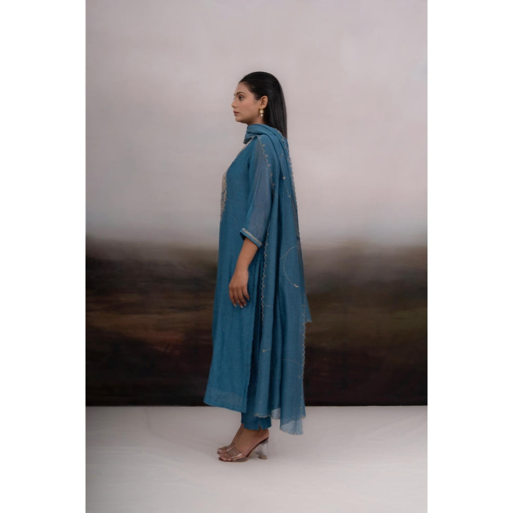 Tatwa Designs Blue Patti Zardozi Kurta with Pant and Dupatta (Set of 3)
