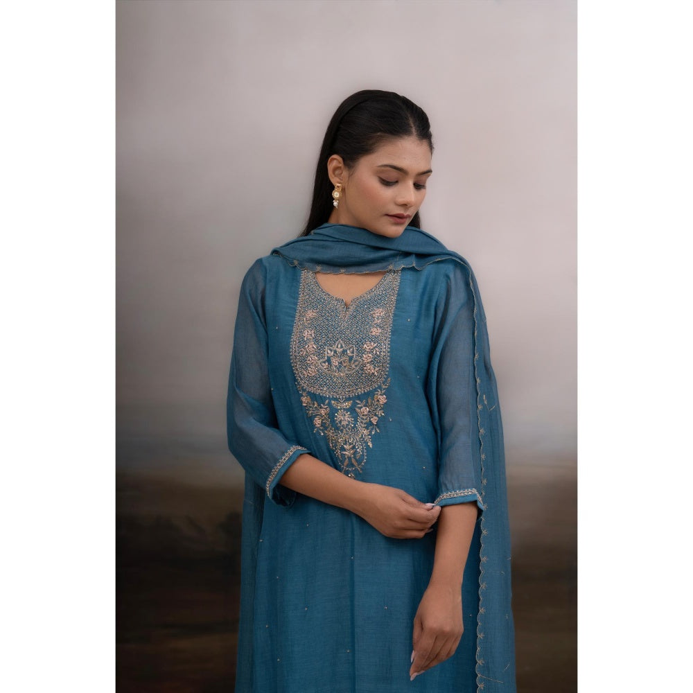 Tatwa Designs Blue Patti Zardozi Kurta with Pant and Dupatta (Set of 3)