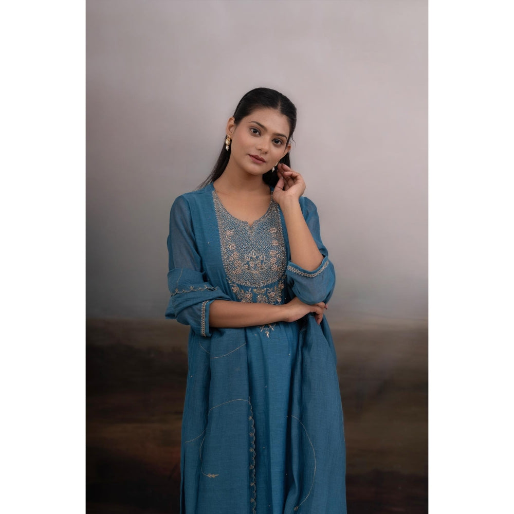 Tatwa Designs Blue Patti Zardozi Kurta with Pant and Dupatta (Set of 3)