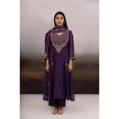 Tatwa Designs Purple Ambia Anarkali Kurta with Pant and Dupatta (Set of 3)