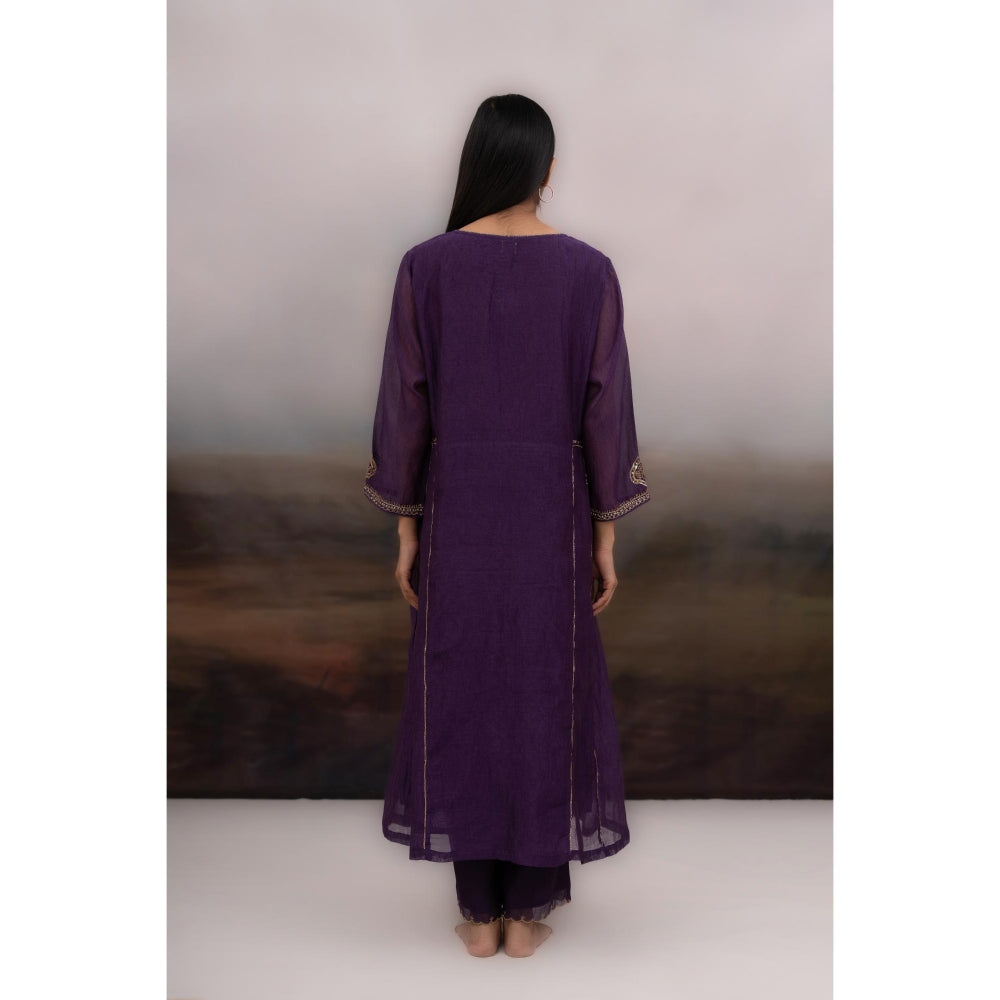 Tatwa Designs Purple Ambia Anarkali Kurta with Pant and Dupatta (Set of 3)