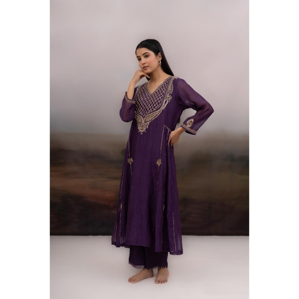 Tatwa Designs Purple Ambia Anarkali Kurta with Pant and Dupatta (Set of 3)