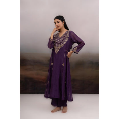 Tatwa Designs Purple Ambia Anarkali Kurta with Pant and Dupatta (Set of 3)