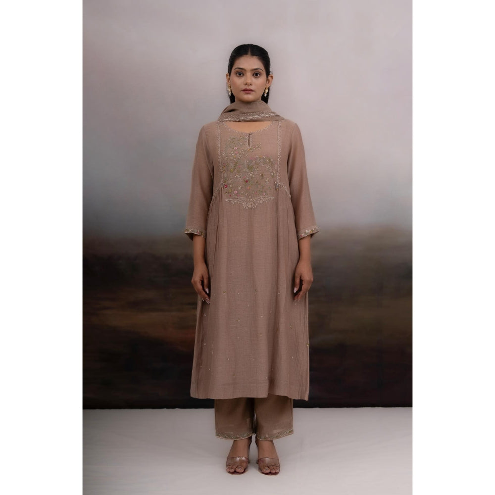Tatwa Designs Chiku Falling Star Beige Kurta with Pant and Dupatta (Set of 3)