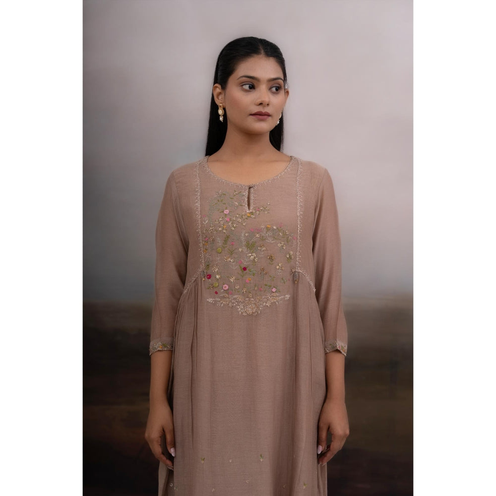 Tatwa Designs Chiku Falling Star Beige Kurta with Pant and Dupatta (Set of 3)