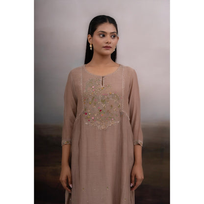 Tatwa Designs Chiku Falling Star Beige Kurta with Pant and Dupatta (Set of 3)