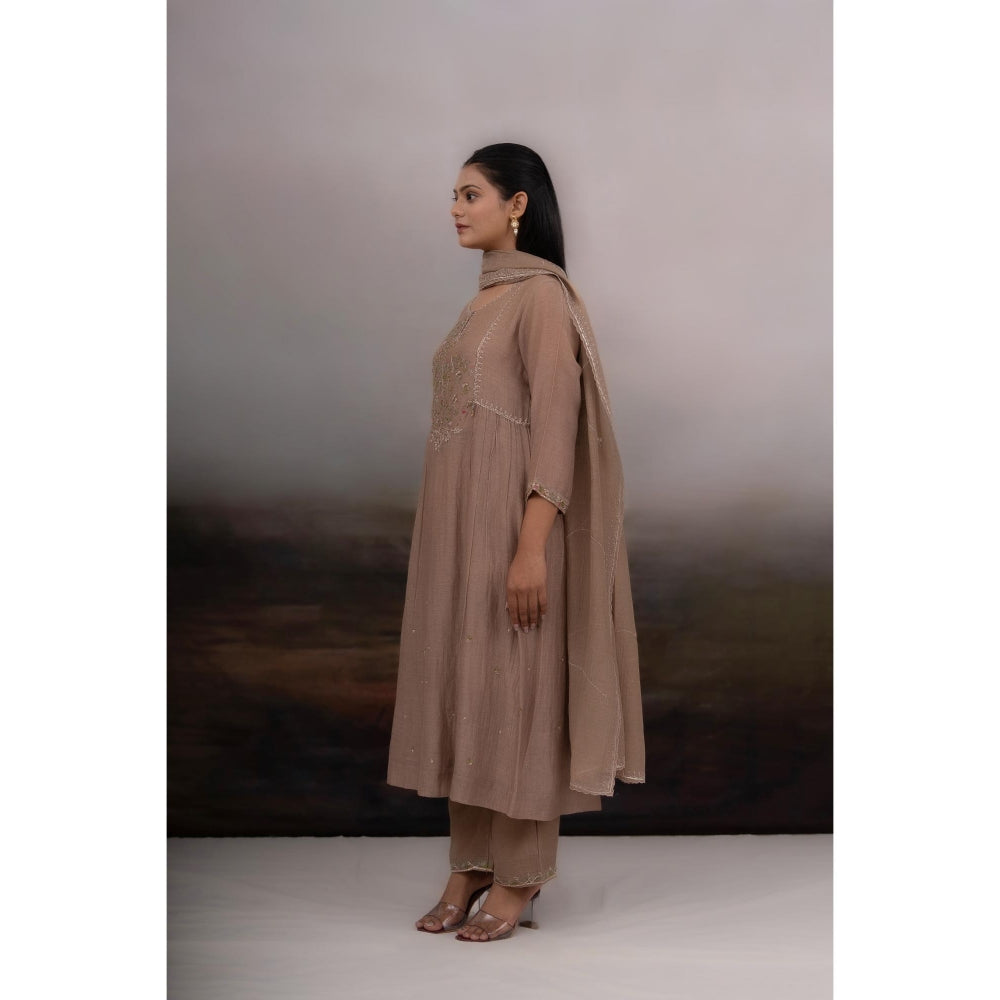 Tatwa Designs Chiku Falling Star Beige Kurta with Pant and Dupatta (Set of 3)