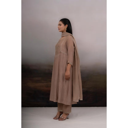 Tatwa Designs Chiku Falling Star Beige Kurta with Pant and Dupatta (Set of 3)