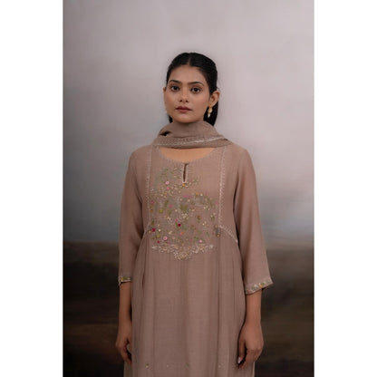 Tatwa Designs Chiku Falling Star Beige Kurta with Pant and Dupatta (Set of 3)