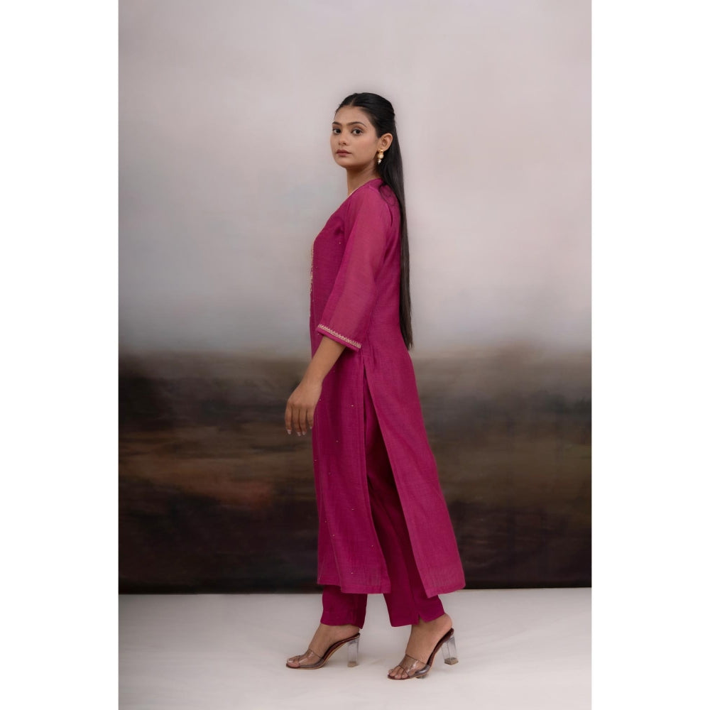 Tatwa Designs Rani Pink Paanch Patti Zardozi Kurta with Pant and Dupatta (Set of 3)