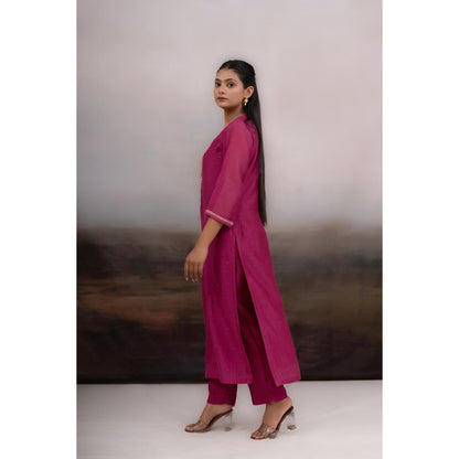 Tatwa Designs Rani Pink Paanch Patti Zardozi Kurta with Pant and Dupatta (Set of 3)