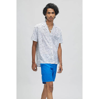 TERRA LUNA Palawan Moon Print Casual Shirt- White