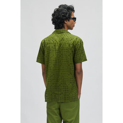 TERRA LUNA Palawan Moon Print Casual Shirt- Olive