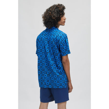 TERRA LUNA Palawan Mega Moon Bloom Casual Shirt - Cosmic Blue