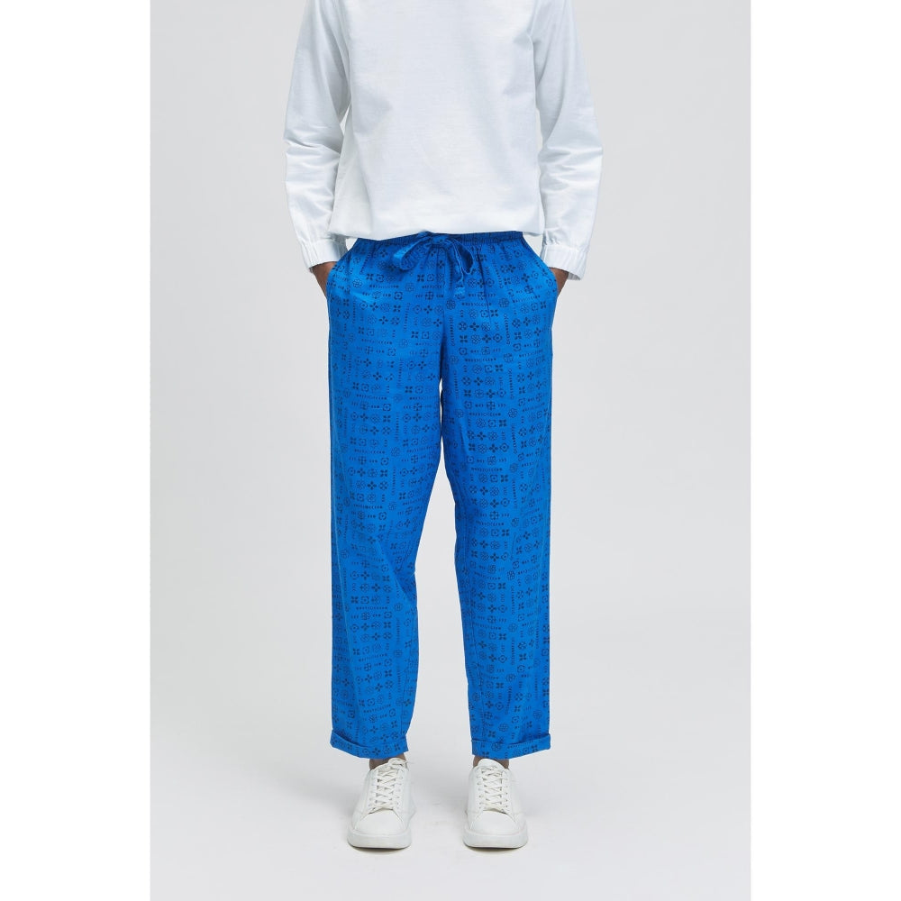 TERRA LUNA Idle Moon Print Trousers - Cosmic Blue