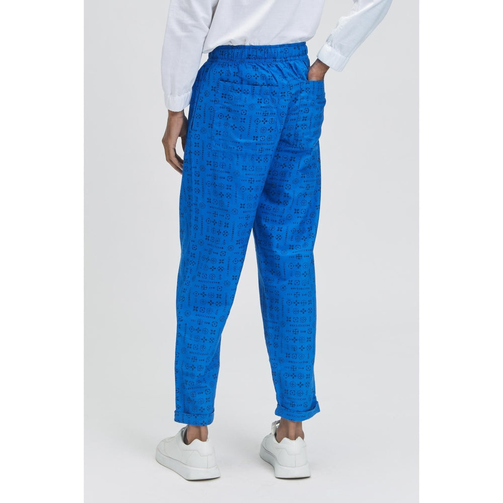 TERRA LUNA Idle Moon Print Trousers - Cosmic Blue