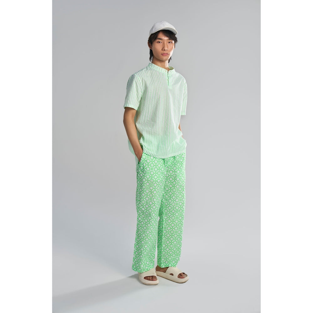 TERRA LUNA Comet Check Aurora Lime Green Tao Casual Trousers