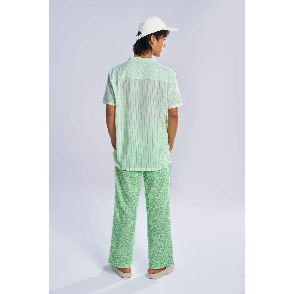TERRA LUNA Comet Check Aurora Lime Green Tao Casual Trousers