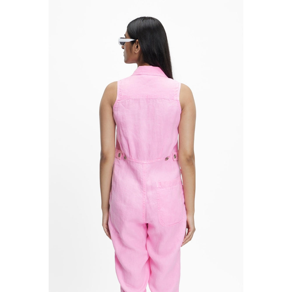 TERRA LUNA Women's Elara 100% Linen Solid Jumpsuit