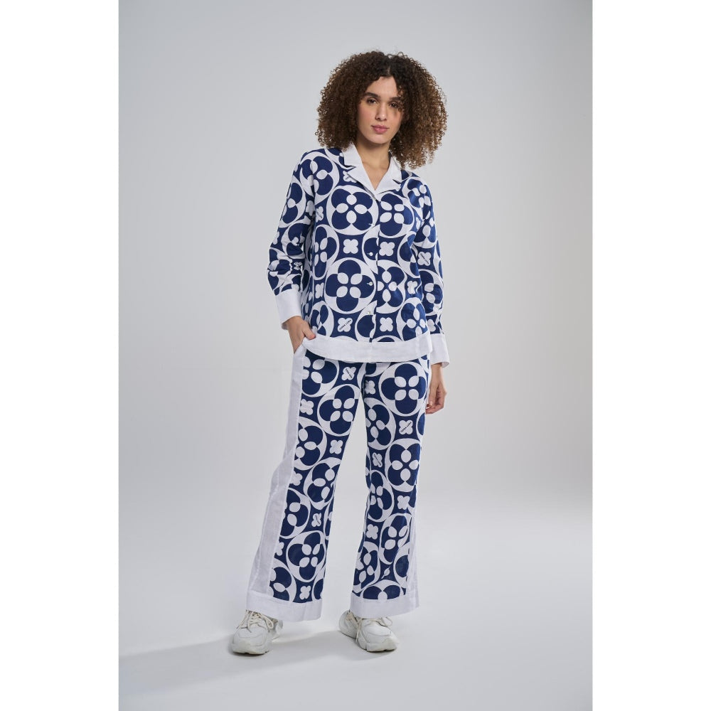 TERRA LUNA Women's Blue Java 100% Cotton Full Sleeve Shirt